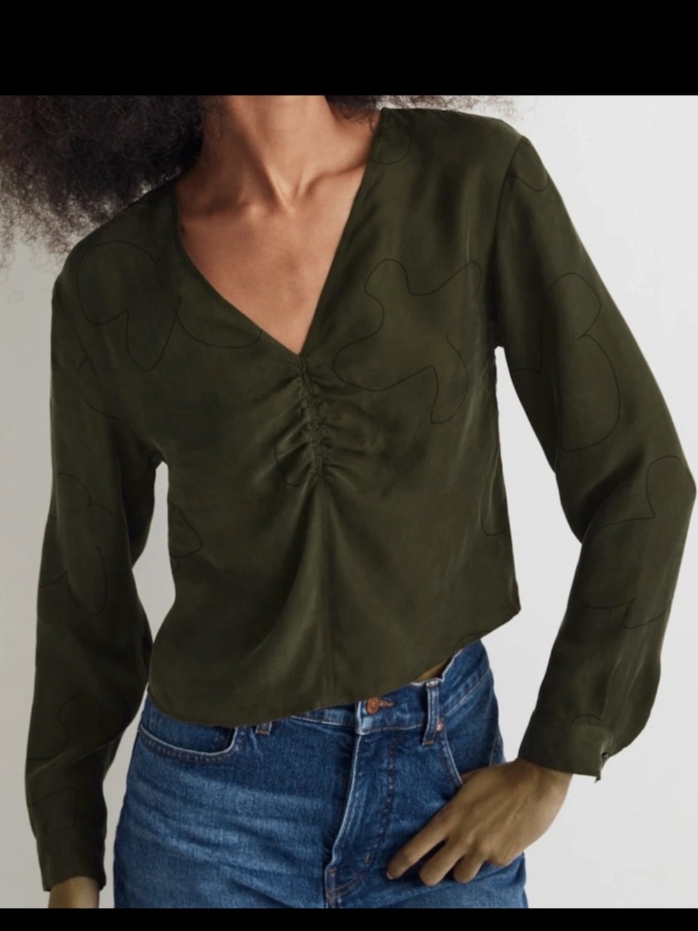 Madewell Brushed Ruched-Front Top Olive Green Size 2 NWT